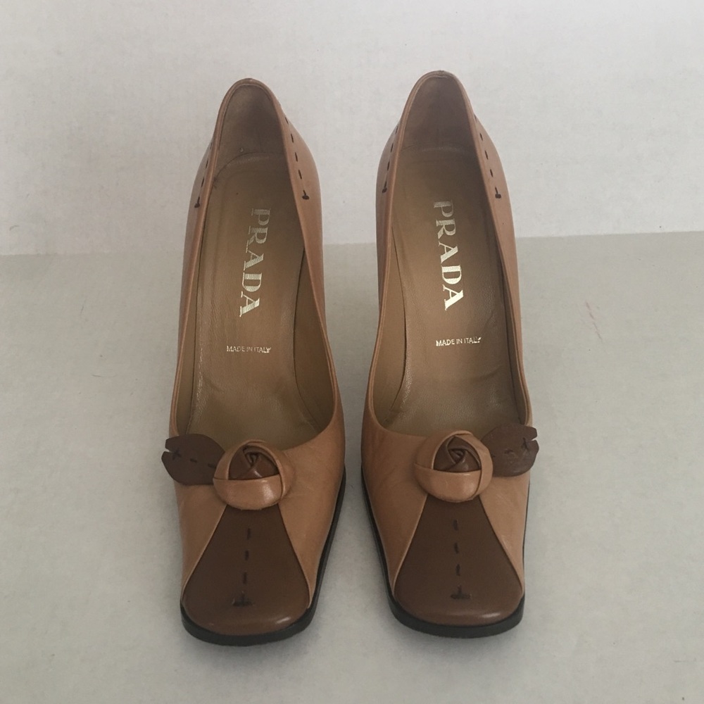 PRADA AUTHENTIC FUNKY ROSE LEATHER HEELS